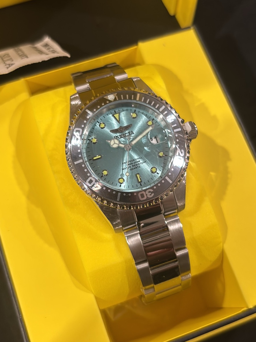 Invicta Men's Stainless Steel Watch With Turquoise Dial And Silver Bracelet